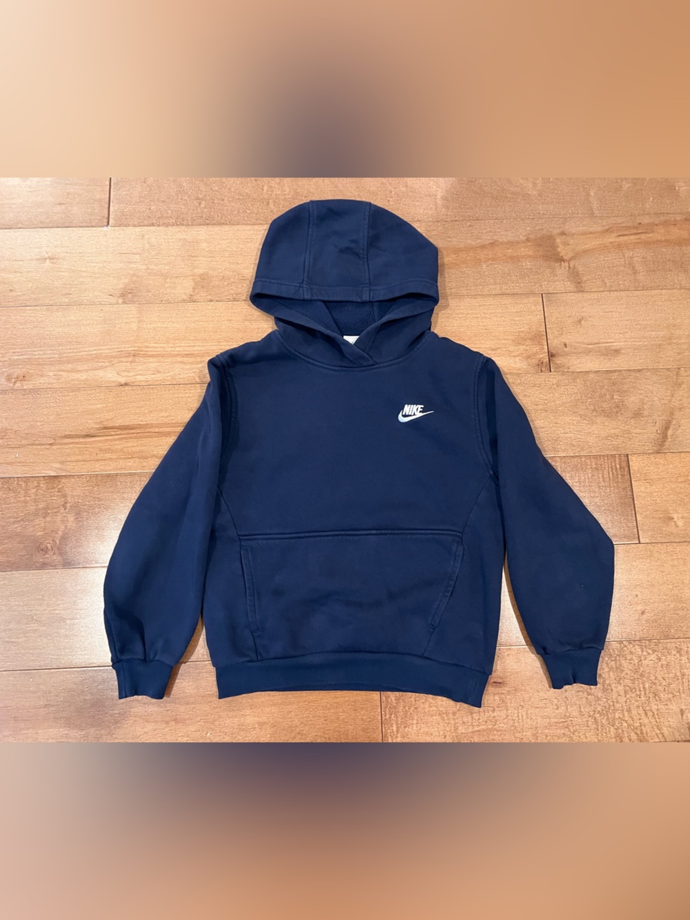 Nike Navy Blue Pullover Hoodie with White Swoosh Youth M